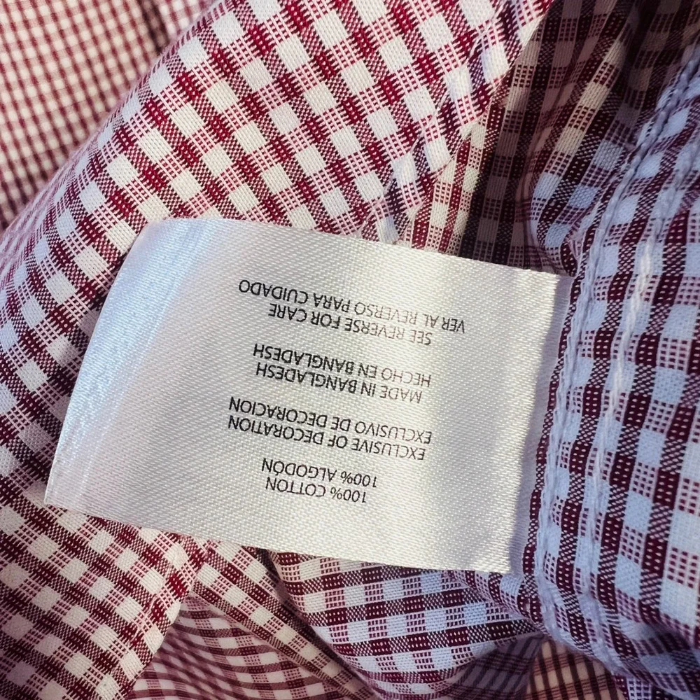 Banana Republic Mens Gingham‎ Check Long Sleeve Button Down Shirt Burgundy XL
